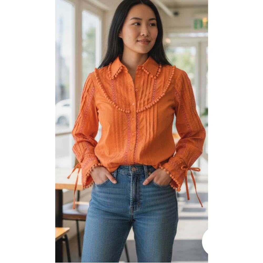 Rosalita Mcgee Dopamine Orange Embellished Dream Shirt Medium